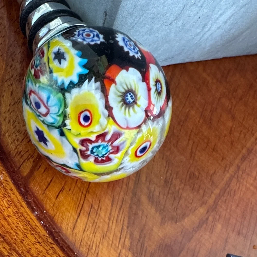 Vintage Millefiori Murano Style Multicolor Glass Bottle Stopper